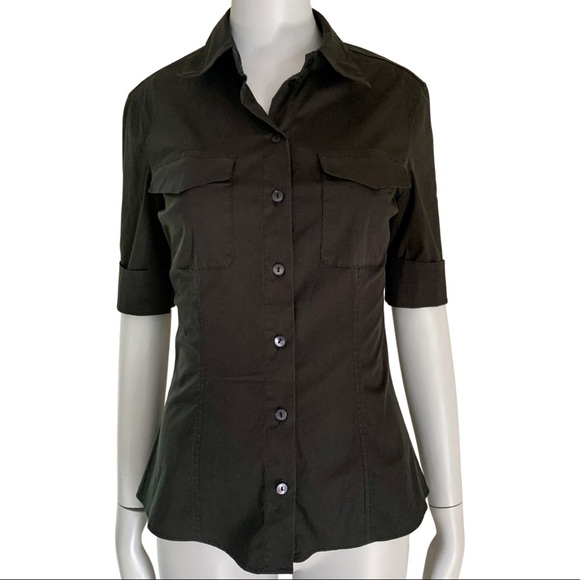 KENZO PARIS Poplin Stretch Button Up Black Blouse - Picture 1 of 15